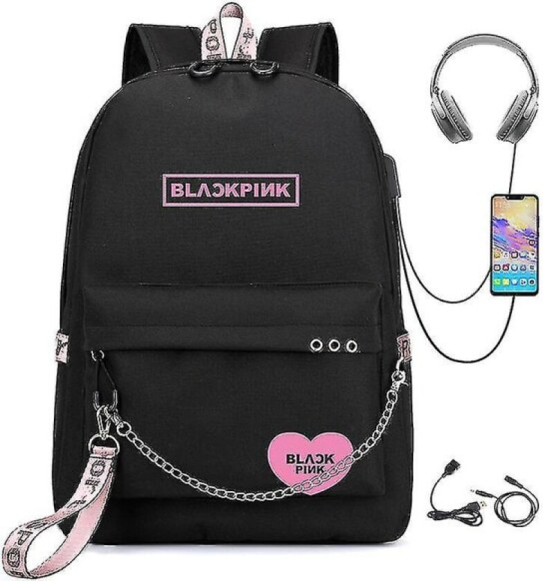 Blackpink ryggsekk USB oppladbar ryggsekk Student skoleveske