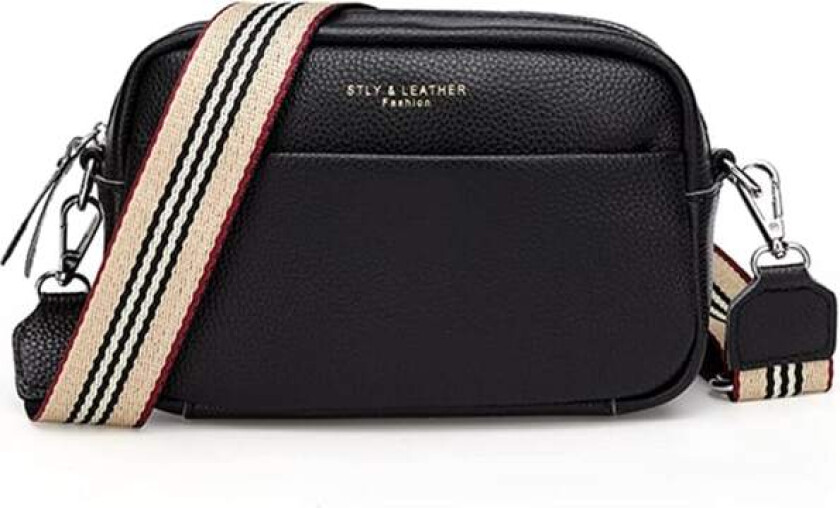 Crossbody-veske for kvinner, liten ekte skinn svart