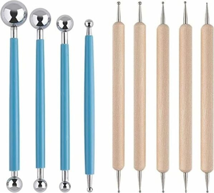 9-delt kulepenn-stikkverktøy for leire, keramikk, skulptur og preging