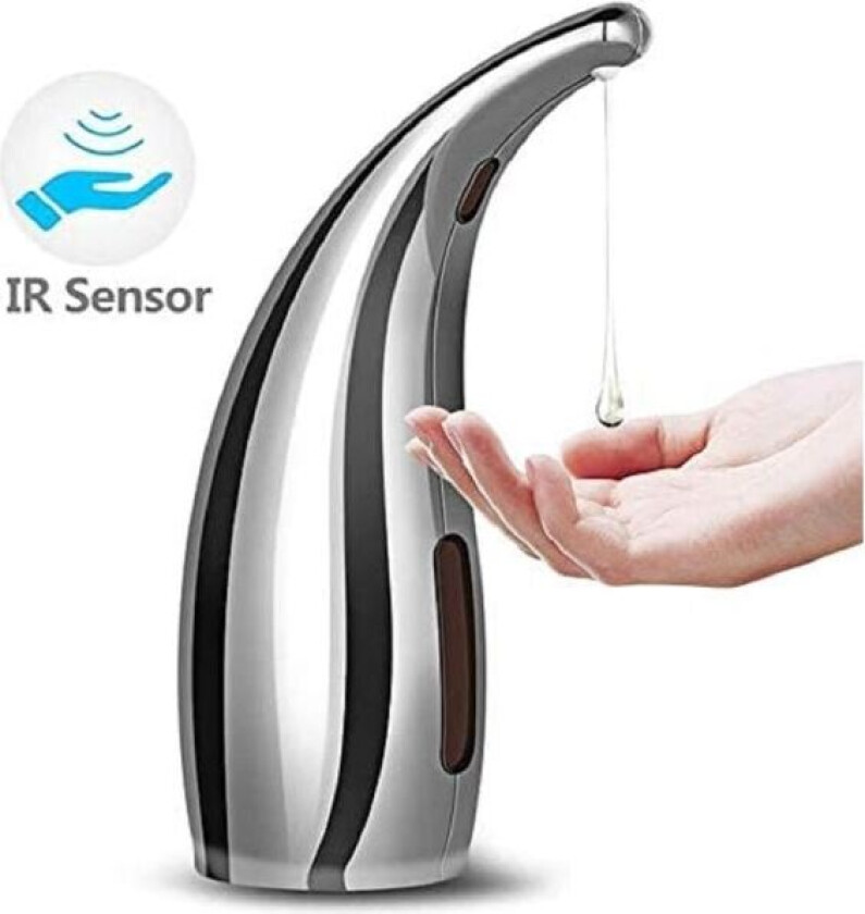 Automatisk såpedispenser, håndsåpepumpe, berøringsfritt sett (300 ml sølv)