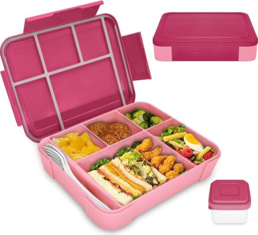 Bento Lunsjboks for Barn, Bentoboks Lunsjboks for Voksne med 5 rom og 1 salatdressingbeholder, Matboks for barn og voksne på jobb og skole