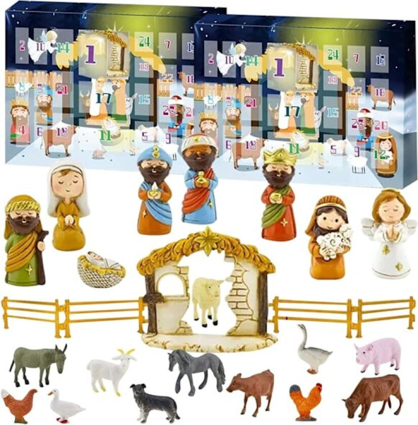 2023 Julekrybbe Adventskalender - 24 deler Julekrybbesett, Nedtellingsleker for barn i alderen 3+