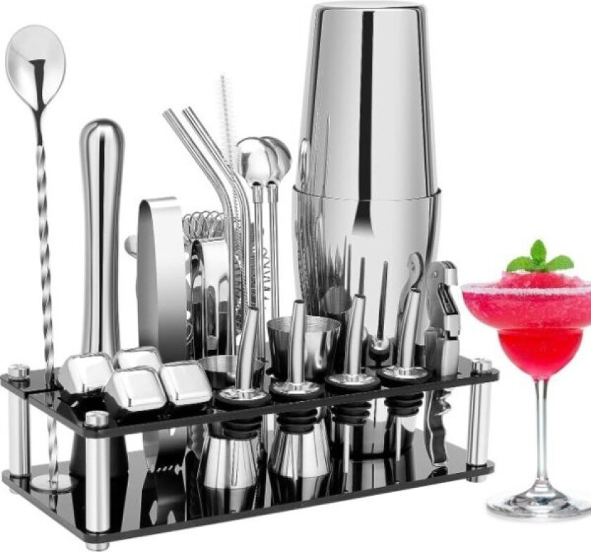 Cocktail Shaker Set, Boston Rustfritt Stål Bartender Kit Med Akryl Stativ & Cocktail Oppskrifter Boo