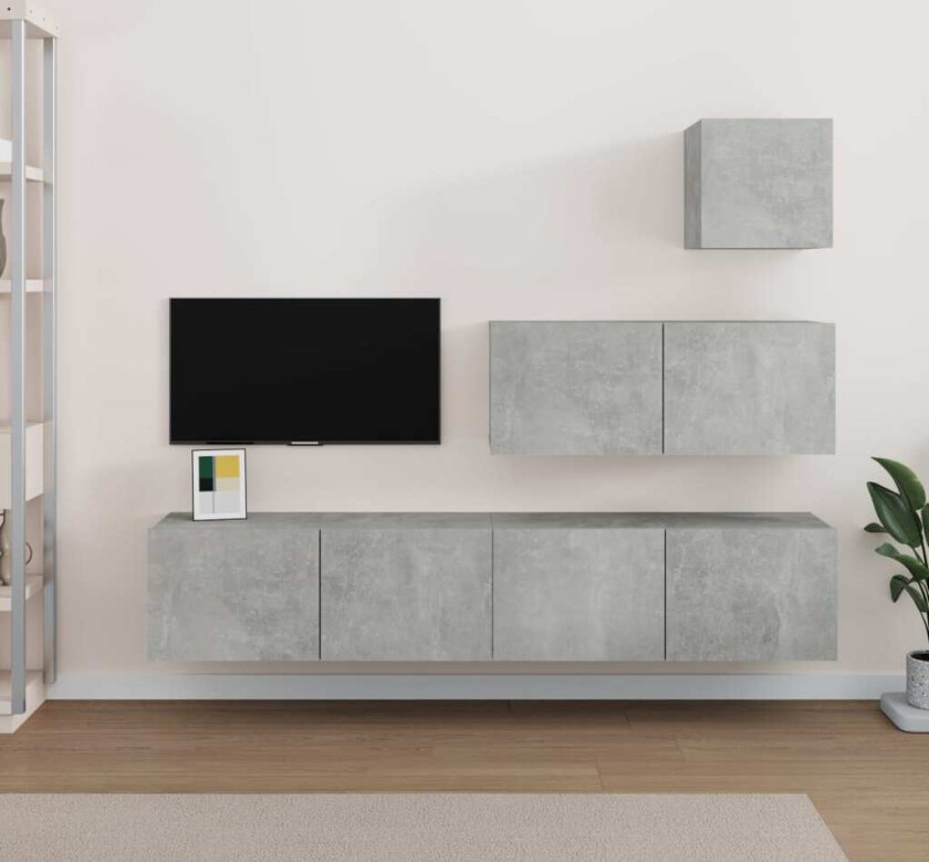 TV-skapsett 4 deler betonggrå konstruert tre