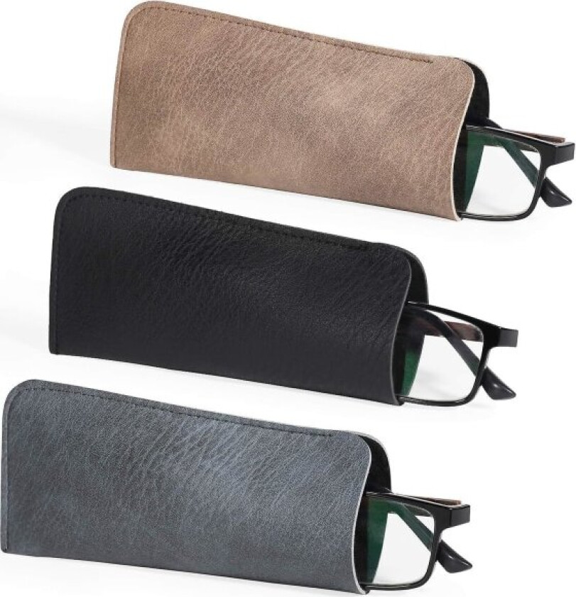 3-pakning med brilleetui i skinn, mykt brilleetui i PU-skinn, brillepose til dame, herre og barn
