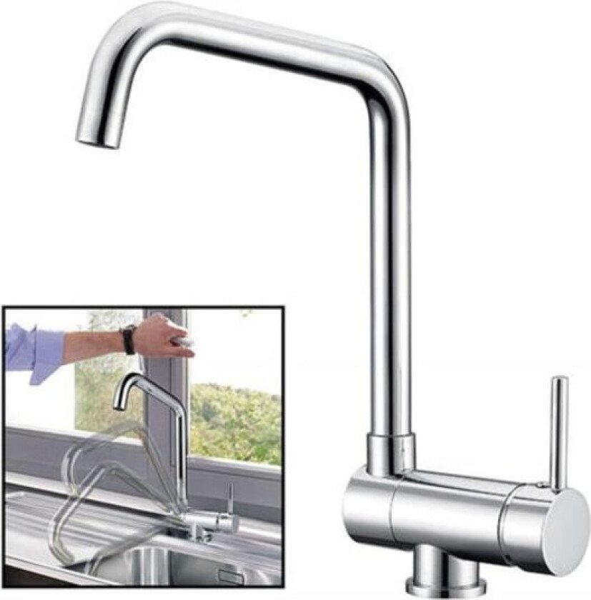 Vask blandebatteri sammenleggbar tut 360° roterende i børstet nikkelstål sammenleggbar kjøkkenkran for vask mot vindu