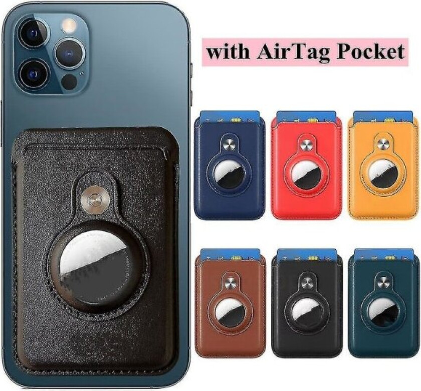MagSafe kortholder kompatibel med iPhone 12/13-serien med AirTag-lomme Magnetisk kortholder i skinn Svart
