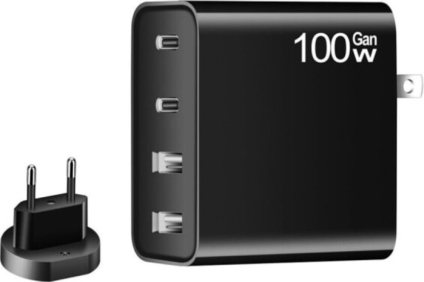 100W GaN Ladre Adapter Dual Typ C QC3.0 USB-A EU-PLUGG