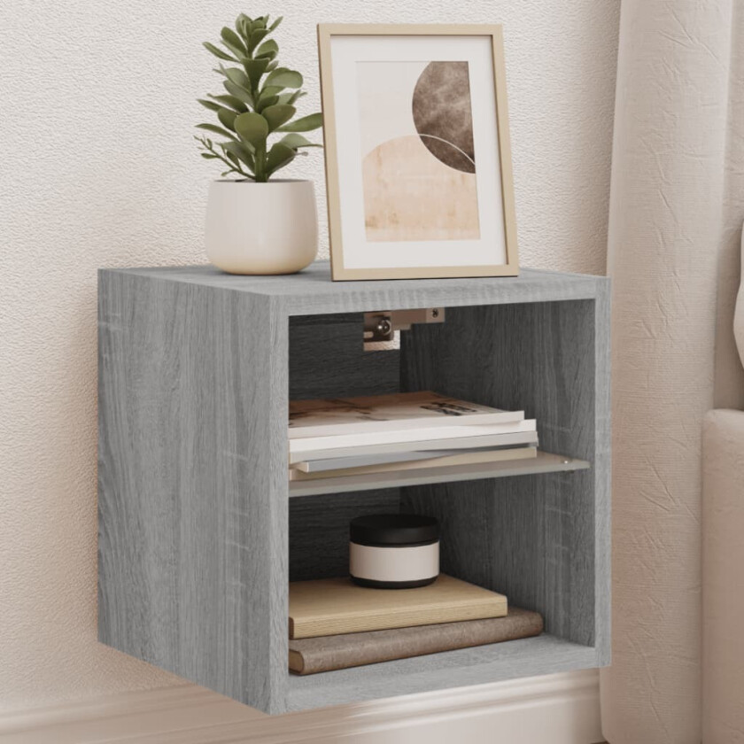 Vegghengte TV-benker med LED 2 stk grå sonoma 30x28,5x30 cm