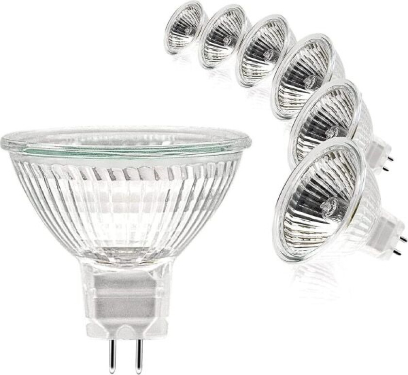 MR16 Spotlys, 12v 20w Lyspære, GU5.3 Pære Dimbar MR16 Lyspære, 2-polet Halogen Lyspærer Varmt Hvit 2700k Pakke med 6 (FMY)