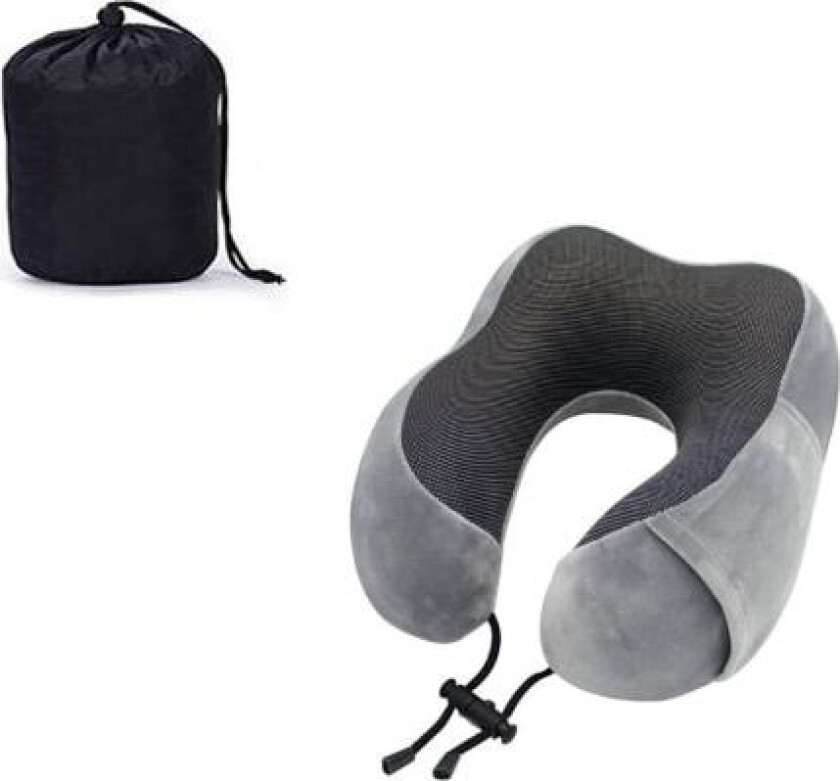 Reisepute, nakkepute med minnefoam for reise eller fly (grå)