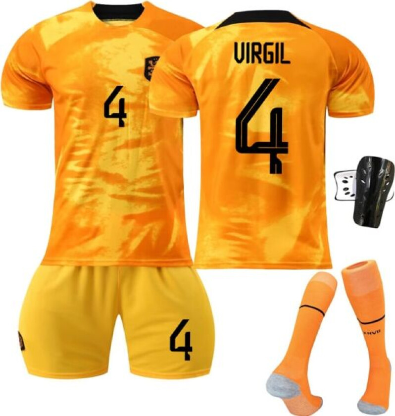 2223 Holland Hjem VM Oransje fotballdrakt barnefotballdrakt Uirgil nummer 4 med sokker beskyttelsesutstyr - 26