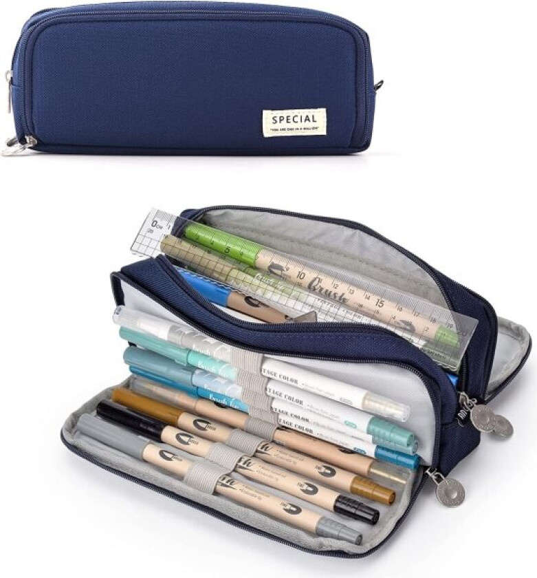 Skoleskrin for jenter og gutter, stort pennal med 3 rom