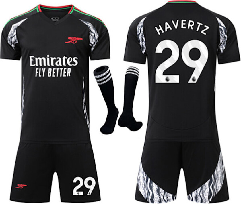 2024-2025 Arsenal borte barn voksen svart fotballdrakt sett med strømper nr. 29 HAVERTZ No.29 HAVERTZ 20