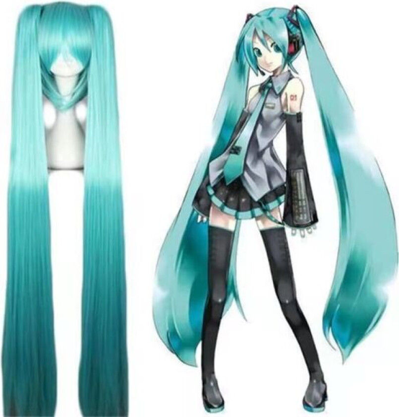 Hatsune Miku Parykk Cosplay Parykk med 2 Hestehale Lang Straight