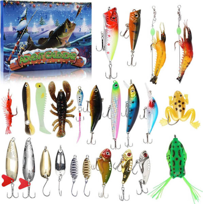 REMAKE Fiske-Adventskalender 2024 - 24 Dagers Juletellerkalender med Fiskeutstyrsett for Fiskeentusiaster, Voksne Menn, Tenåringsgutter