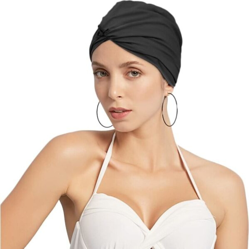 Plissert svømmehette Dame Svømmehatt Kvinner Langt Hår Svømmehette Badehette Ørebeskyttelse Hette Svømmehatt Super Elastisk Turban Svømmehette Surfing Hette