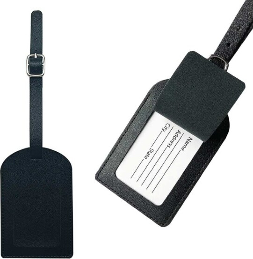 Svart Adresselapp Skinn Skinn Bagasjemerke Adresselapp for koffert svart black
