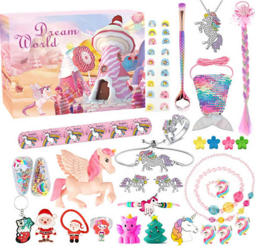 Julekalender med nedtelling for 2023 - Blindboks med enhjørning, is og snøpynt - Julegave til jenter ST-026 Christmas Unicorn Set 388g