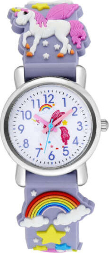 Barneklokke (lilla enhjørning), vanntett armbåndsur for barn med kvartsurverk