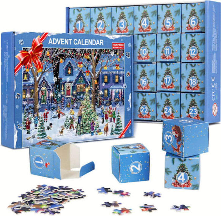 Adventskalender 2024 Julepuslespill for Voksne, Juletellingspuslespill, 24 Brikker 1008 Brikkers Puslespill Nedtelling til Julaften (FMY) PT001