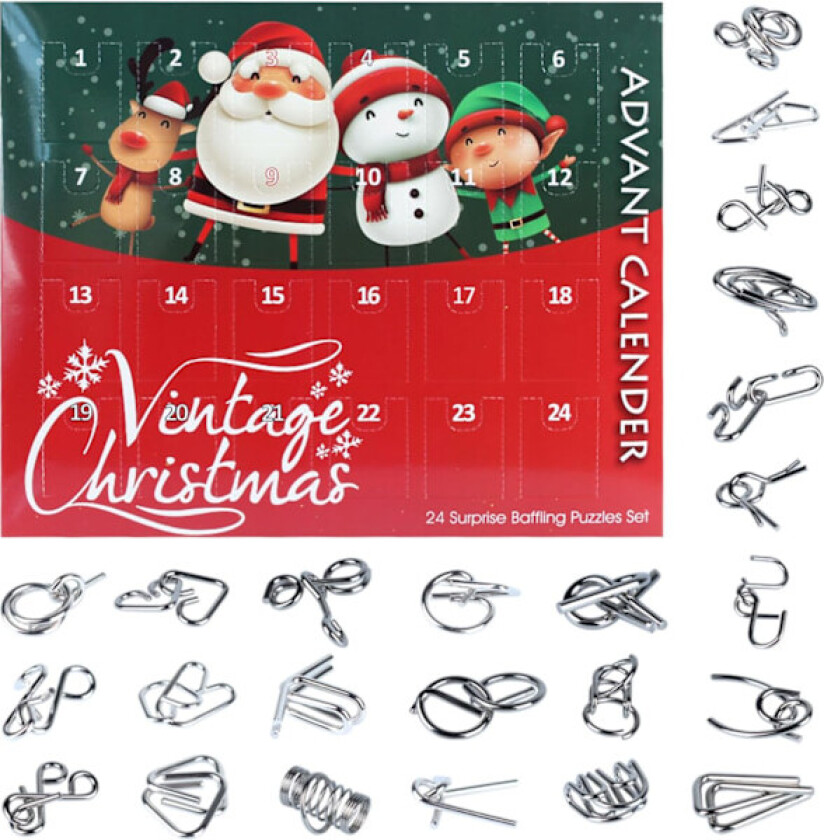 24-delt metallpuslespill Julekalender 2024 IQ-test 24 dager til jul Nedtelling Juleferiearrangement