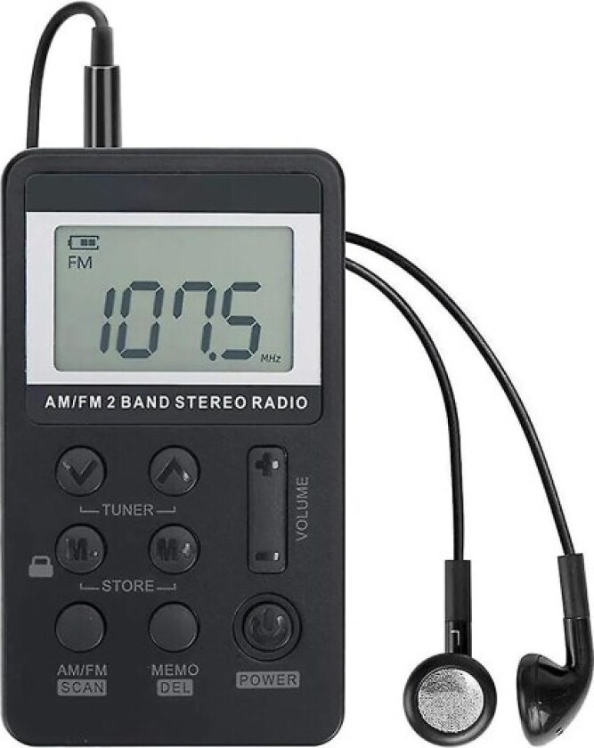 Bærbar radio FM/AM Dobbelbånd Stereo Digital Mini Radiomottaker med LCD-skjerm Oppladbar (FMY)
