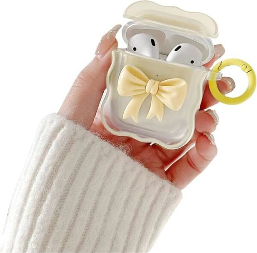 Kompatibel med AirPods-etui Mykt klart TPU med søt 3D-farget bue-design støtsikker nøkkelringdeksel for jenter kvinner Airpods 2 & 1 - Gul