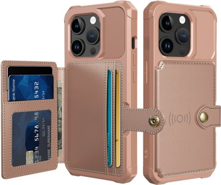 Elegant lommebokdeksel i luksuriøst PU-lær til iPhone 15 Pro Pink gold