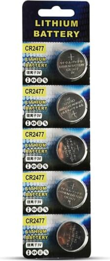 Pakke med 5 stk. høyeffektive CR2477 litiumbatterier 1000 mAh knappcelleknapp med langvarig strømforsyning for fjernkontroll for klokke