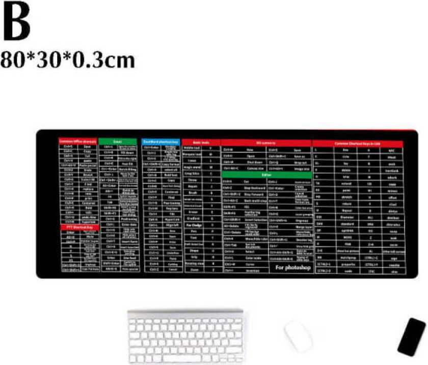 Stor musematte Word/Excel/Power Point snarveisknapper Skrivebord P 80*30*0.3cm 1st