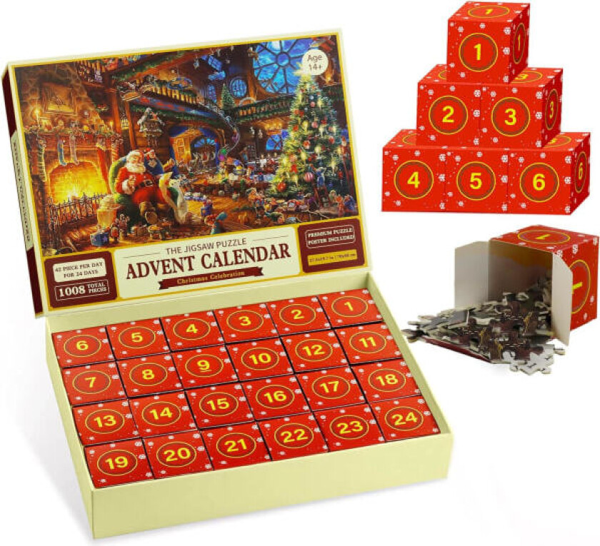 1 sett puslespill adventskalender, 2023 puslespill adventskalender, 24 bokser