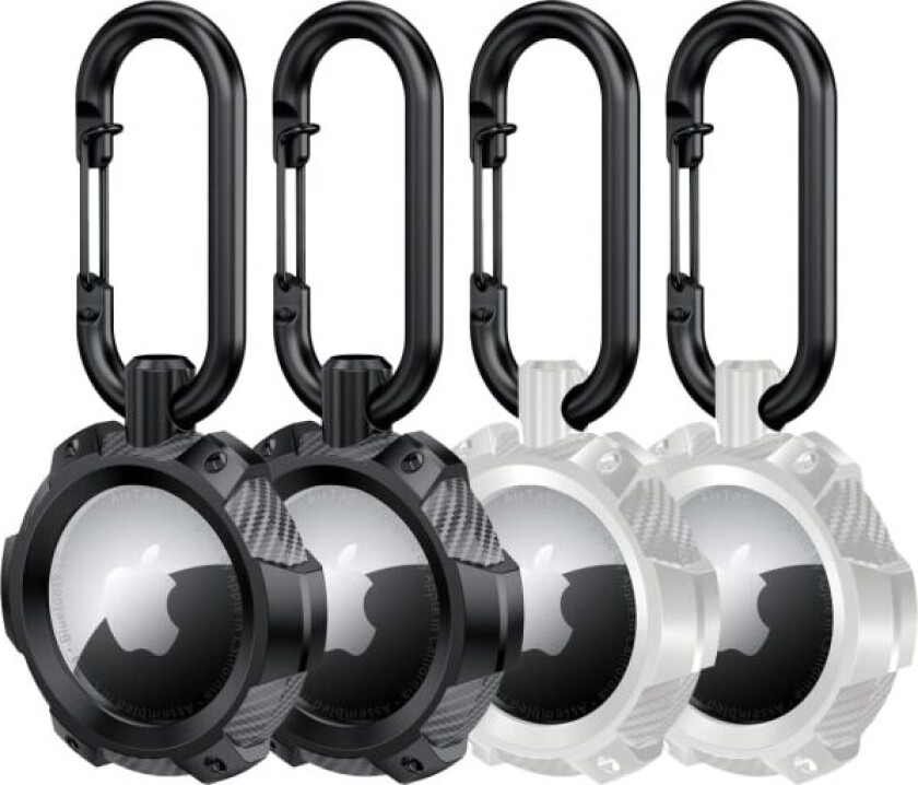 AirTag-etui 4-pakke - Heavy Duty Silikon AirTag-holder med karabinkrok