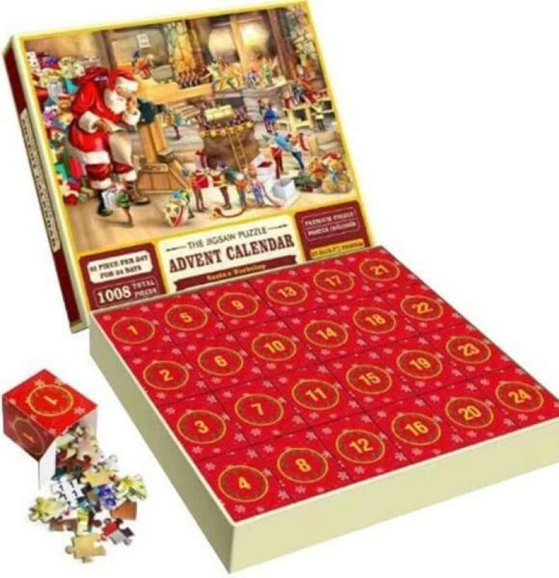 Julepuslespill Adventskalender 2024, 1008 Puslespill 24 Dagers Lekebutikk Puslespill LEKETØYSBUTIKK Juletelling Adventskalender D