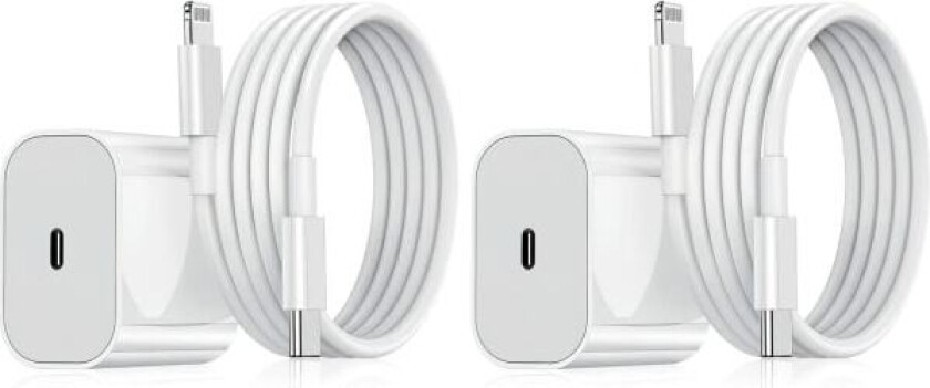 2-pakning - Lader for iPhone - Hurtiglader - Adapter + Kabel 20W Hvit 2-pakning iPhone
