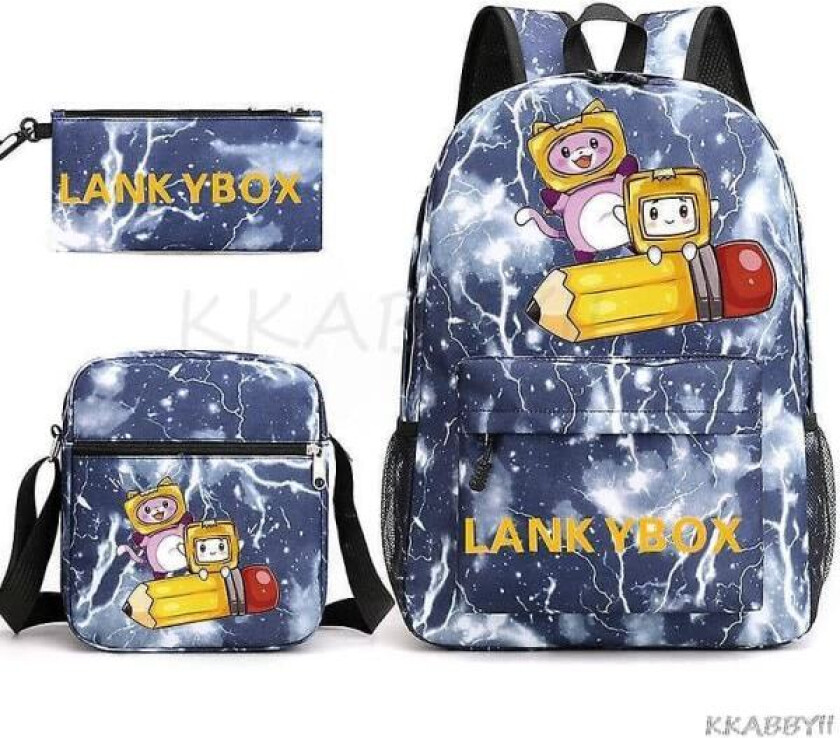 Lankybox Skolesekk Tegneserie Skuldervesker Casual Canvas Bag Student Laptop Mochilas 3st sett bilde farge 3