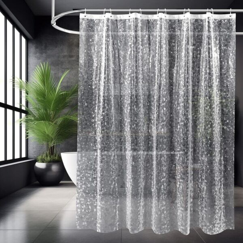 Dusjforheng 180 x 180 cm, 3D Semi Transparent EVA Ingen Vask Transparent Gardin, Gjennomskinnelig Pebble Mønster