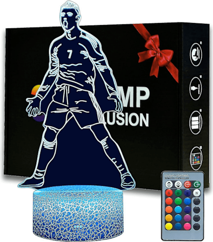 Portugal Fotballspiller Ronaldo #7 Nattlampe for gutter, 16 fargeskiftende dimbar med fjernkontroll Fotballinnredning, bordlampe for fotballfans barn T