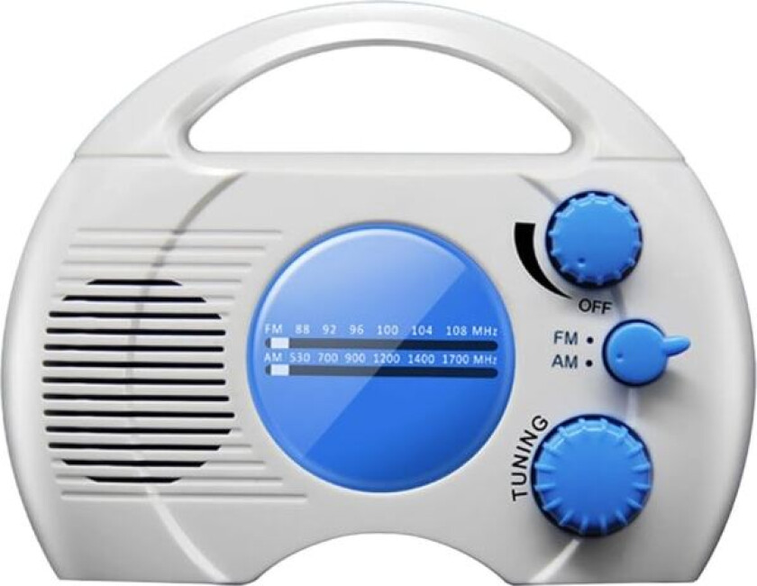 Vanntett Dusjradio, Dusjhøyttaler med AM/FM-radio, Henge-radio, Batterier ikke inkludert