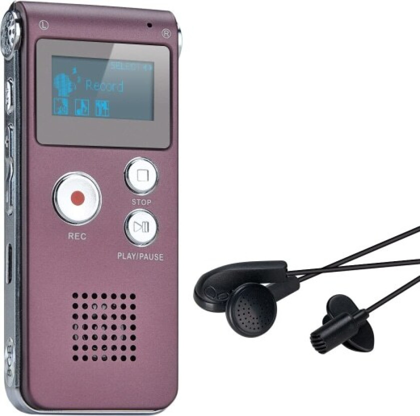 Bilde av Bærbar digital stemmeopptaker Lydlydopptaker Diktafon LCD-opptaker MP3-spiller - 8 GB (Vinfarge)