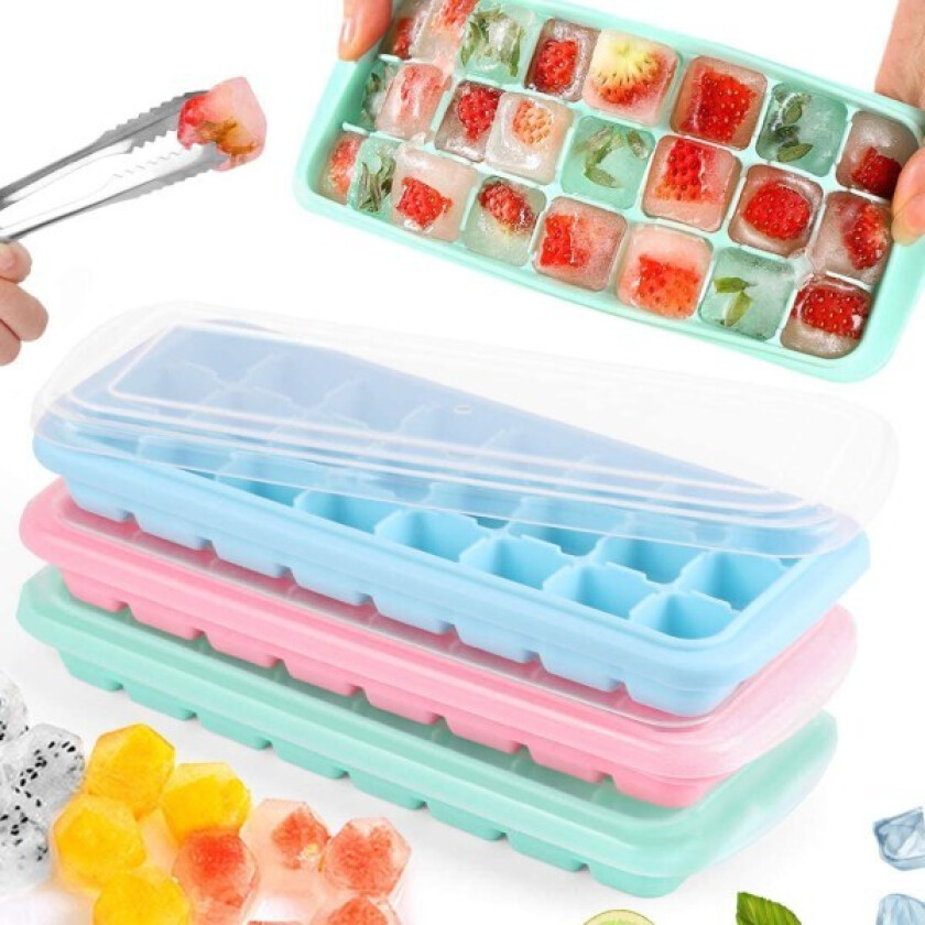 3PCS Ice Cube Mold Silicone, med lokk, BPA-frie isbiter