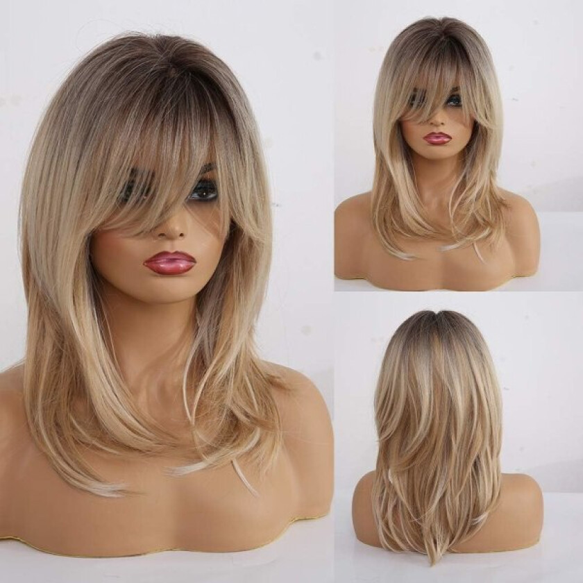 18" lang krøllet blond parykk skulderlengde syntetisk parykk for kvinner m