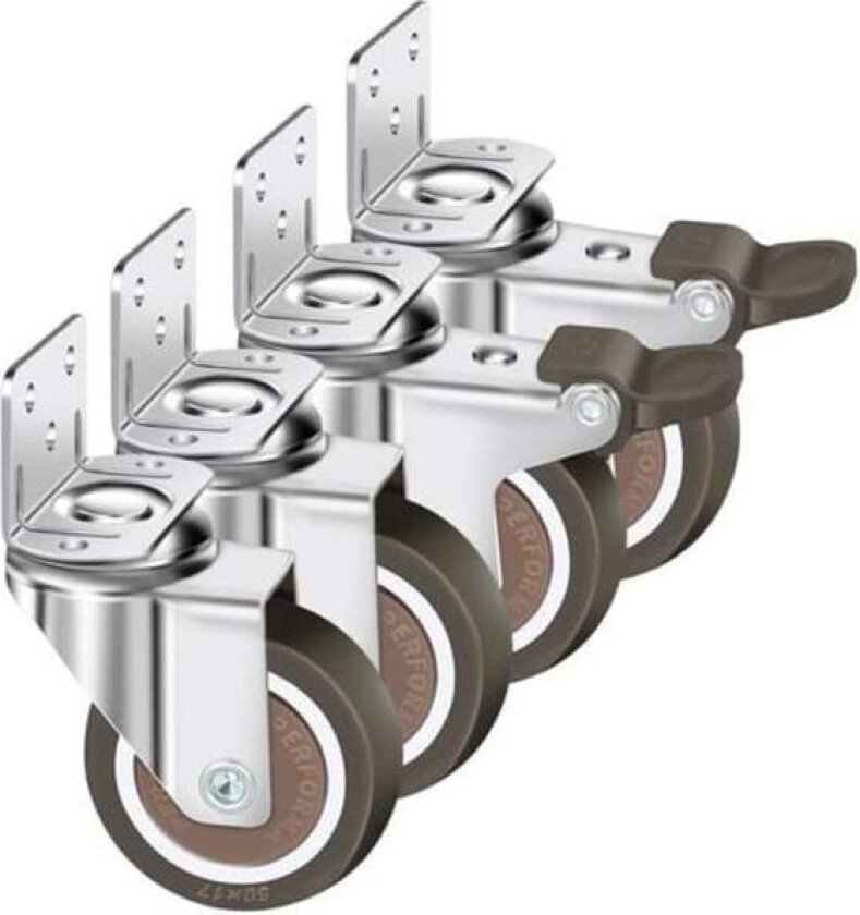 Sett med 4 svingbare hjul 50mm, 100kg møbelhjul, L-type