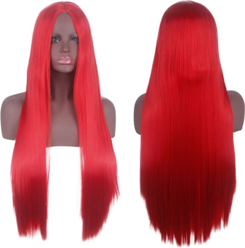 Kvinners 80cm Lang Straight Midtskill Halloween Kostyme Cosplay og Daglig Parykk (Rød)