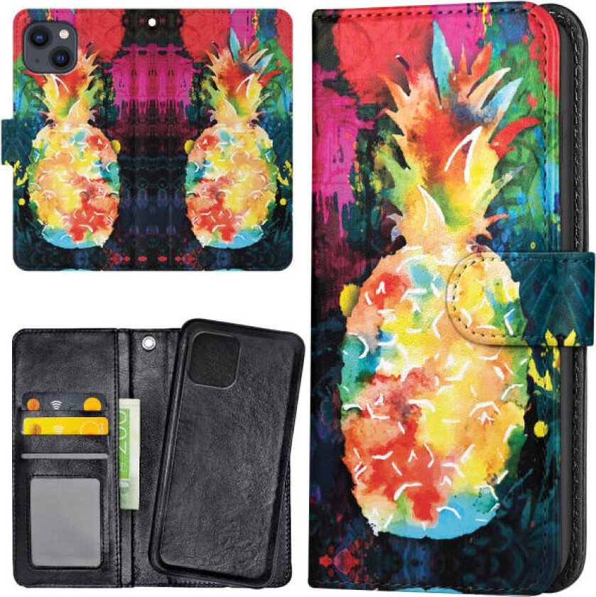 iPhone 15 - Lommebok Deksel Regnbue Ananas