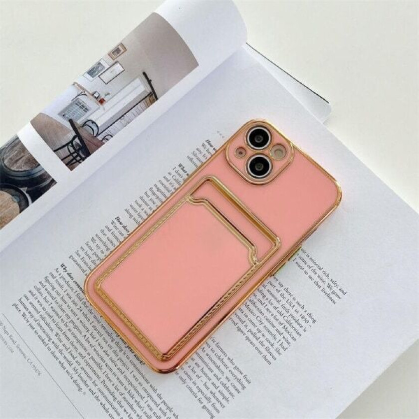 iPhone 13 deksel lommebok kortholder silikon hvitt rosa gull Pink one size