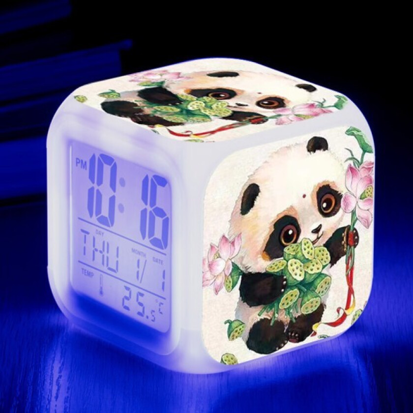 Tegneserie Panda Digital Vekkerklokke(C), Fargerike Lys Vekkerklokke