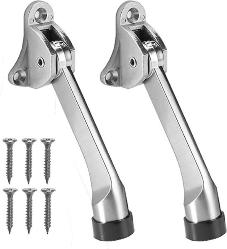 2 stk. dørstopper, forhindrer døren i å slå, dørstopper dørholder, med myke gummistøtfangere og skruer - sinklegering - 13 cm