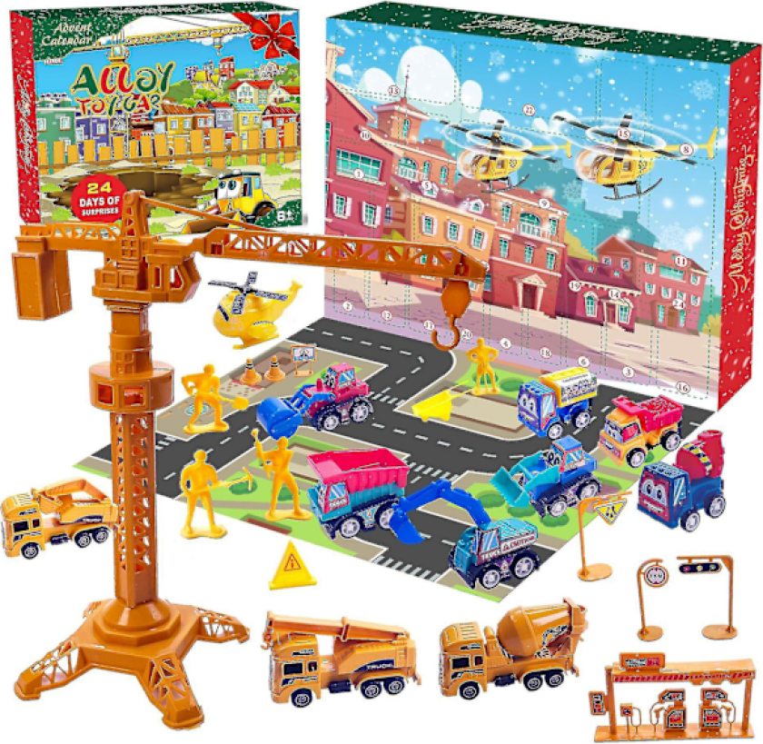 Adventskalender Bil Barn 2023, Julekalender Barn 2-6 År Gave Gutt 2-6 År Byggeplass Leke