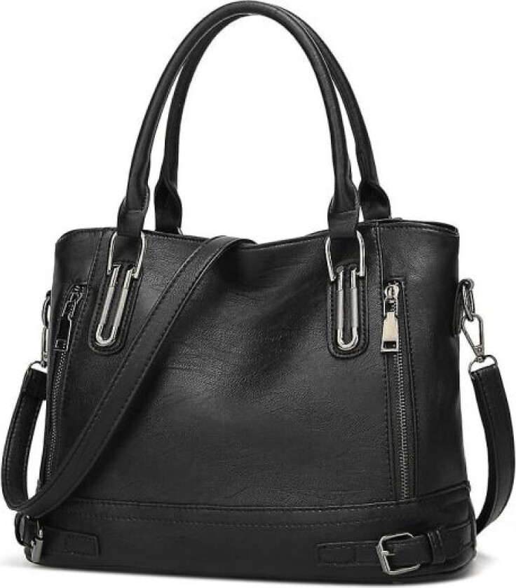 Kvinners skinnhåndveske Designer håndveske Vintage Tote Bag Skuldertaske Mote Skuldertaske for kvinner - Svart